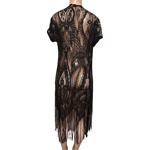 Black Lace Fringe Kimono coverup Small - Picture 6 of 6